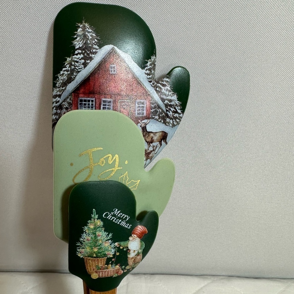 CWC 3 Piece Set Spatula With Wooden Handles 12”,10”,8”Christmas Cook With Color